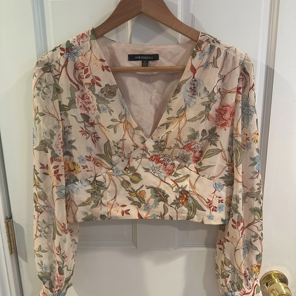 Pink cropped long sleeve top floral boho